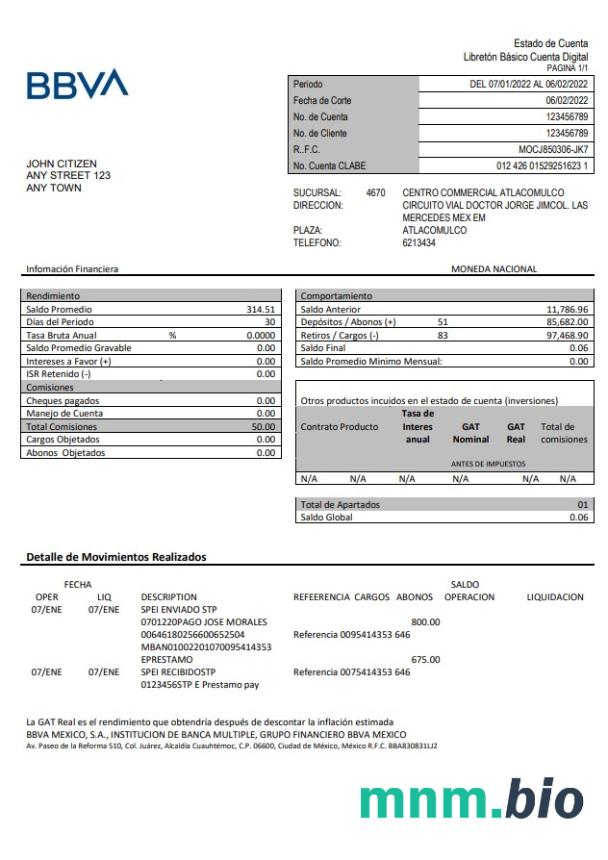 Meksyk Afirme konto bankowe wyciąg PSD